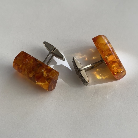 Genuine Baltic amber silver tone cuff links - Picture 3 of 7